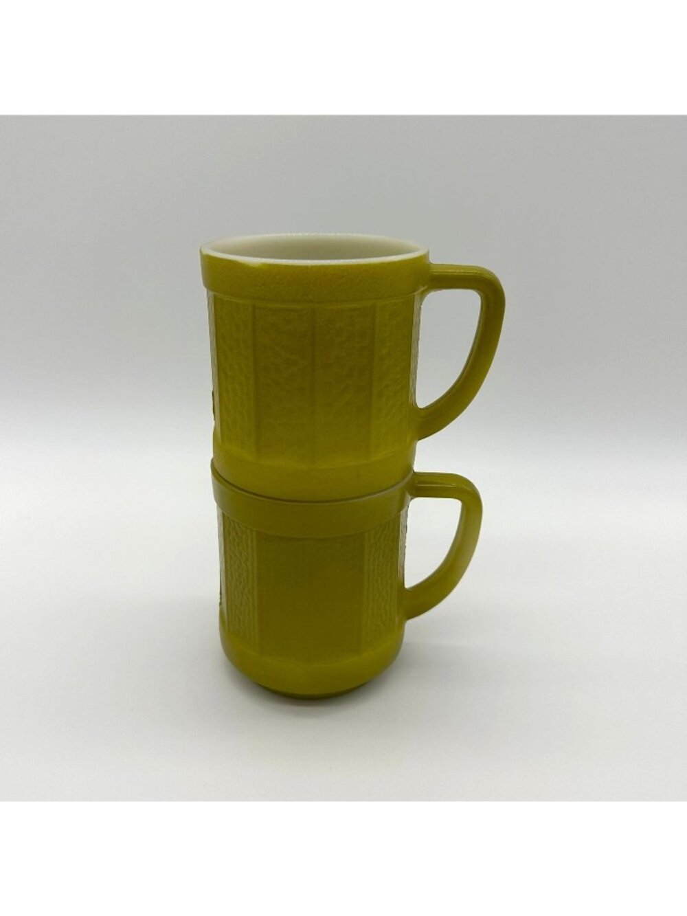Vintage Avocado Green Stacking Coffee Mugs Federal Glass USA Retro Cups 1970s